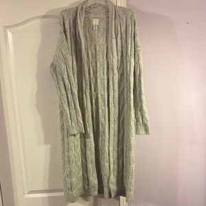 Cozy Gray Cable Knit Long Cardigan